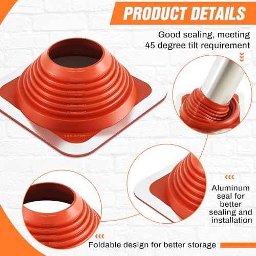 # 6 Od 4-3/4''-10' Chimney Boot Post for Metal Roof Silicone High Temp Metal Pipe Flashing Kit Roof Jacks Vent Boot for Houses Fits Pipe, Orange