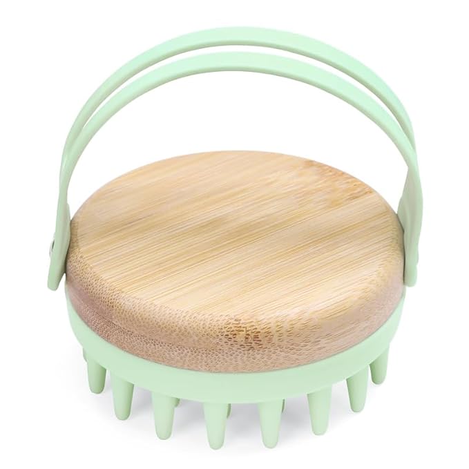 Bamboo Silicone Scalp Brush for Hair Washing Ã¢ÂÂ Gentle Shampoo Massager with Soft Bristles for Dandruff & Oil Care, Eco-Friendly Head Scrubber Comb for Deep Clean & Relaxing Shower (Green)