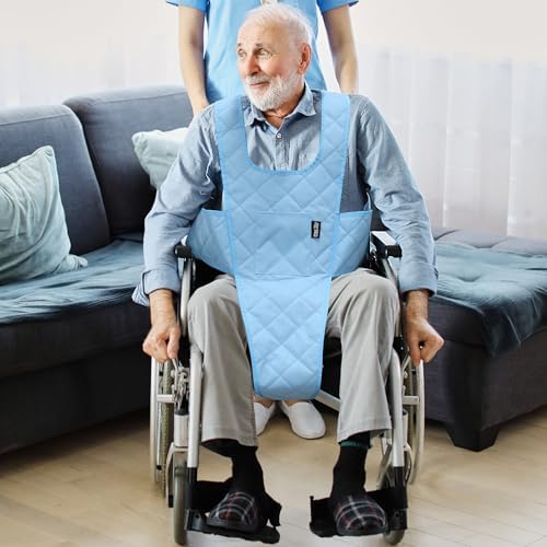 MDSTOP Wheelchair Safety Belt, Anti-Slip Wheelchair Seatbelt, Wheelchair Harness with Adjustable Secure Buckle, Medical Restraints Straps for Seniors Elderly, Patients, Disable (Blue)