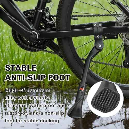 Bike Kickstand for 24-29 Inch Adult Bicycle, Adjustable Aluminum Bicycle Kickstand, Kick Stand for Mountain/Road/E-Bike Black