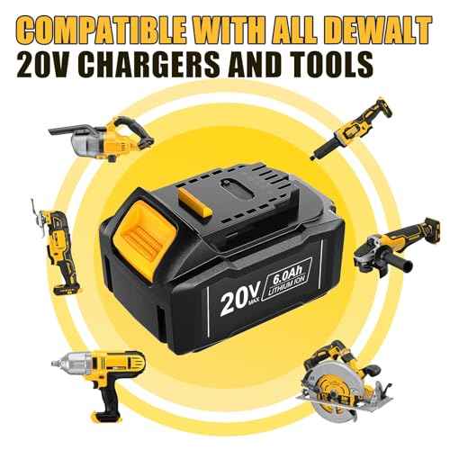 DSANKE 20V 6.0Ah Battery Replacement for Dewalt 20V Battery DCB200 DCB206 DCB207 DCB204 DCB203 DCB201 DCB200 DCB180 DCD/DCF/DCG/DCS Series 20 Volt Battery with Type-C USB Port
