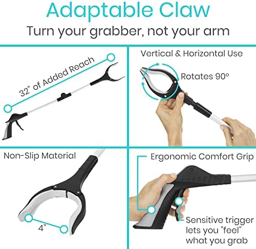 Vive 32" Grabber Reacher Tool - Foldable Pickup Stick with Rotating Jaw & Sensitive Trigger - Heavy Duty Mobility Grip Hand Aid - Extra Reach Extender Claw for Seniors, Elderly, Handicap