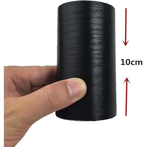Black Wood Grain 3D 10M Wallpaper Border Peel & Stick PVC Wall Covering Kitchen Bathroom Bedroom Tiles Decor Sticker,4 Inch by 32.8 Feet