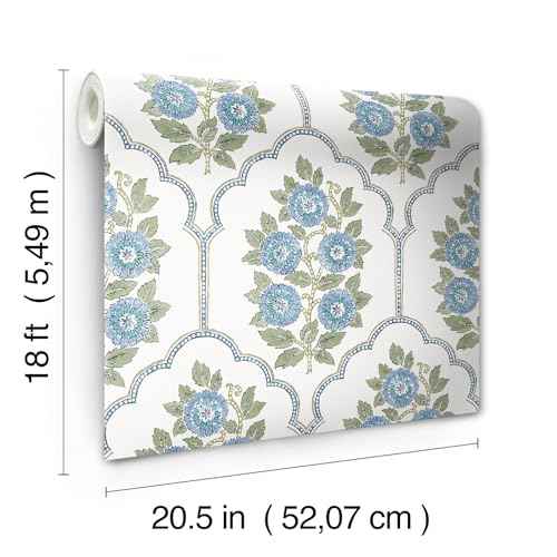 NuWallpaper x Society Social Floral Bazaar Green and Blue Peel and Stick Wallpaper, SSS6316