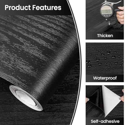 Abyssaly Black Wood Peel and Stick Paper 17.7In X 590 in Decorative Self-Adhesive Contact Paper Film for Furniture Easy to Clean Thickening Upgrade Increase Stomata and Reduces Bubble Generation