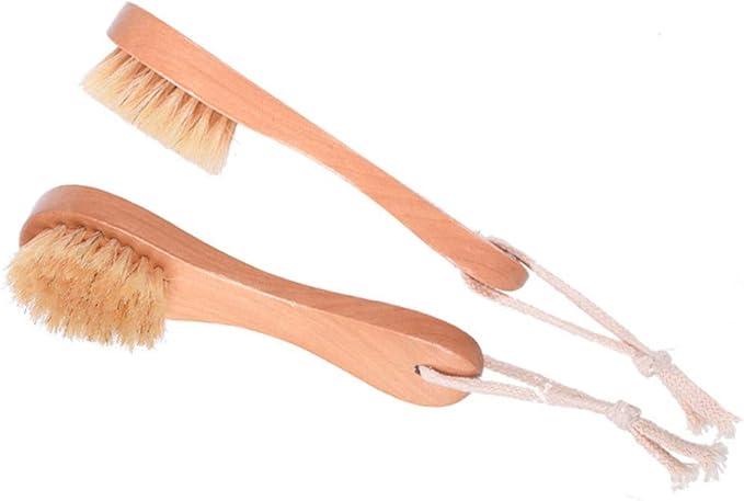 Natural Bristles Wooden Face Cleaning Brush Wood Handle Facial Cleanser Nose Scubber Exfoliating Facial Skin Care Pack of 2