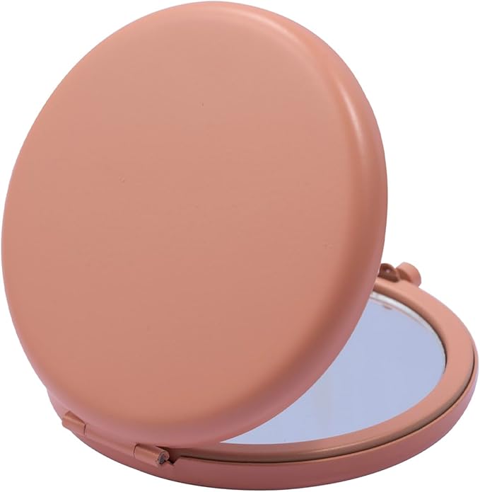 Compact Mirror for Purse, Metal Round Shell, Double-Sided 1X/2X Magnifying, Portable Travel Makeup Mirror, Mini Pocket Mirror, Coral, 1 Pack