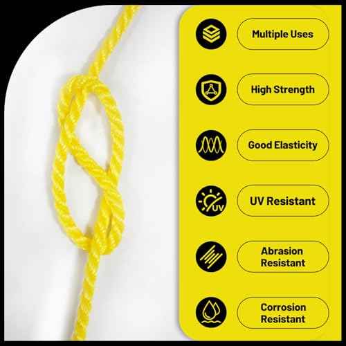 Polypropylene Rope 3/8 inch 500ft, All Purpose Yellow Rope, Floating Line, Camping, Flag Pole, Indoor & Outdoor, High Visibility, Lightweight