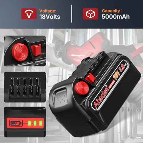 Abeden 18v Battery 2Packs Replacement for Milwaukee M18 Battery 5000mh,High-Capacity Batteries Compaitble with Milwaukee Tools and Charger Black