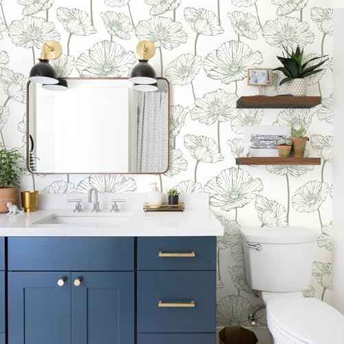 Orainege Floral Peel and Stick Wallpaper Boho Contact Paper Green and White Wallpaper 17.3inx118.1in Self Adhesive Removable Decorative Wall Paper for Bedroom Bathroom Cabinets Decor Vinyl