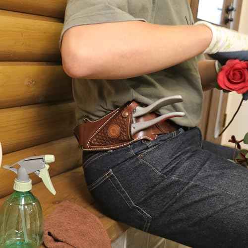 Tourbon Leather Garden Pruner Shears Sheath Scissors Holster Gardening Pouch Cross Draw Right Side Plier Tool Holder, Brown