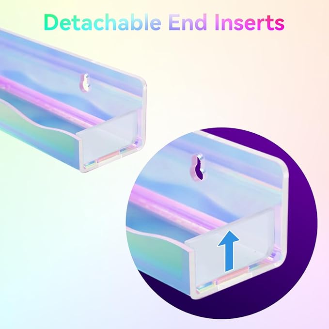 15" Nail Polish Rack Wall Mounted Floating Shelves Acrylic Paints Gel Polish Organizer and Storage with End Caps for Kid Room, Books, Nail Techs, Art Lovers, Great Display Salons, Rainbow