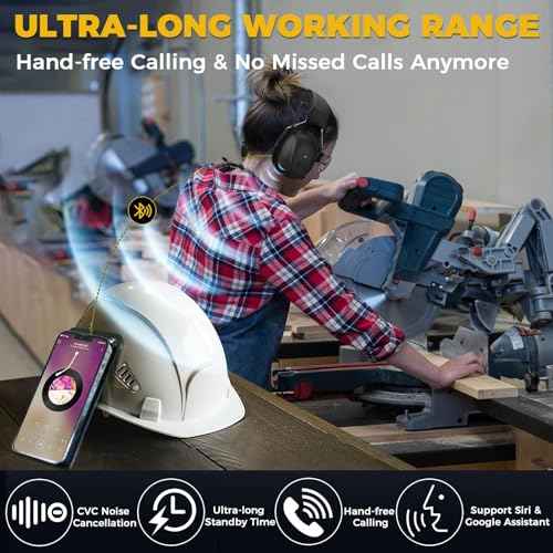 Bluetooth 5.4 Hearing Protection with 120H Working Time, 30dB Safety Earmuffs, Rechargeable Bluetooth Work Headphones, Ear Protection for Mowing, Workshops, Construction, Snowblowing, Green