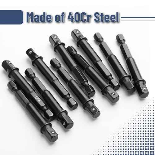 Bates- Impact Adapter Square Socket Set, 10 pcs, 1/4" Square Tip, Drill Socket Adapter Set, Hex Impact Socket Adapter Set, Socket Adapter for Drill, Impact Driver Socket Adapter, Impact Driver Bits