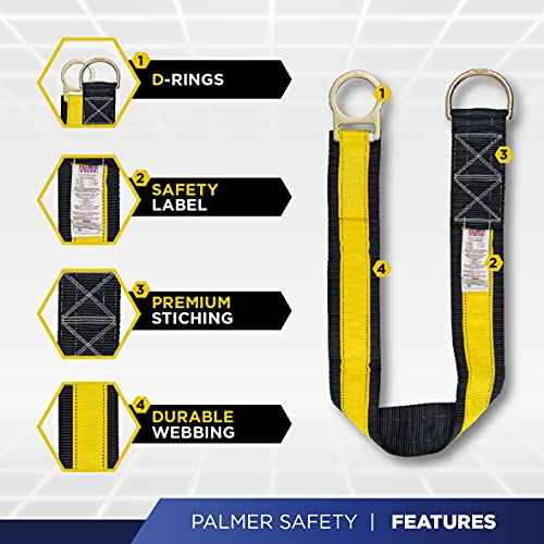 Palmer Safety Fall Protection Safety 4' Cross Arm Strap I 3¡± Wide Pass-through with Large D-Ring and Small D-Ring I ANSI OSHA Anchorage Sling Compliant Fall Arrest System