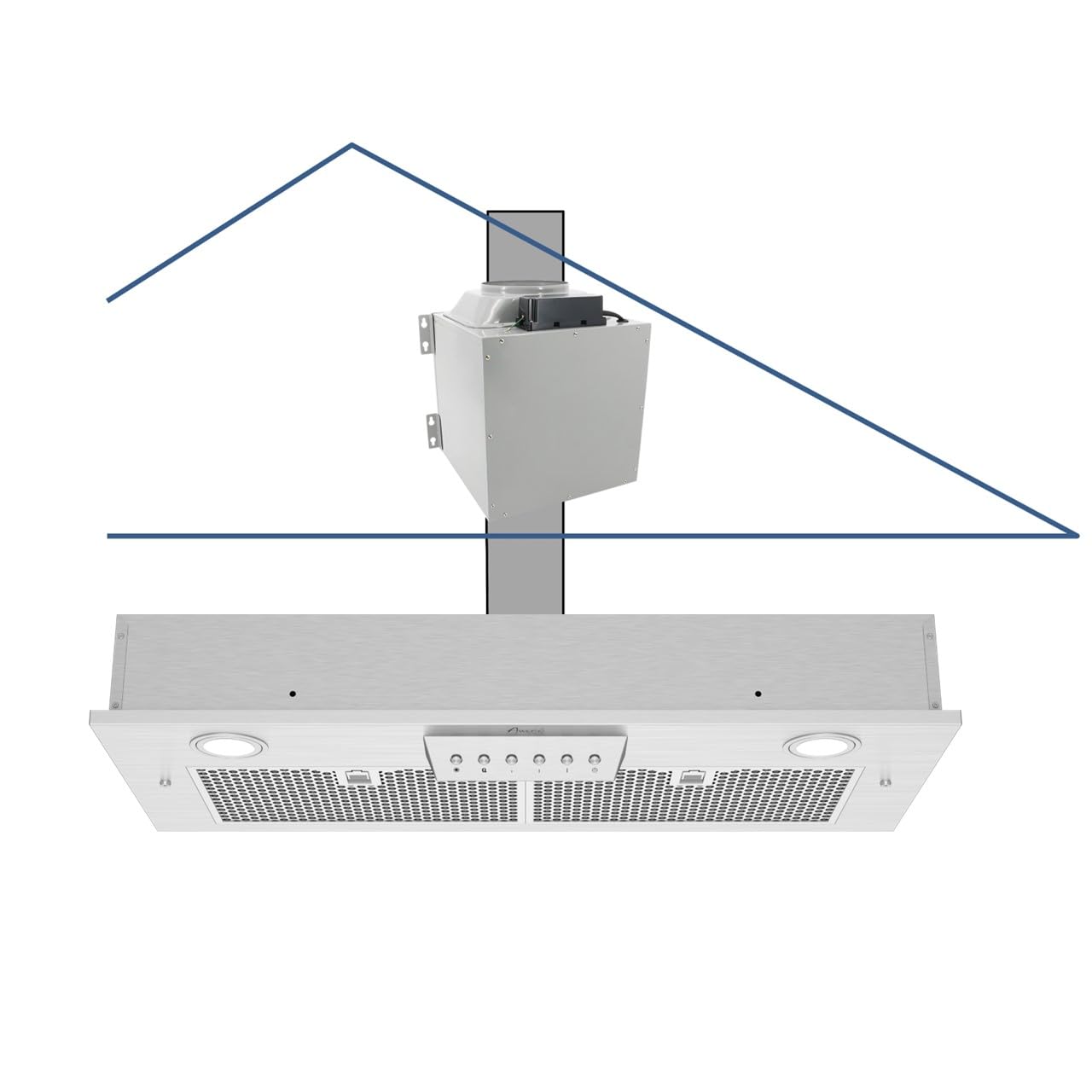 Awoco RH-IT08 11-3/4"D Super Quiet Split Insert Stainless Steel Range Hood, 4 Speeds with a 8” Blower Unit, 1000CFM, Mesh Filters, LED Lights (30”W 8” Vent)