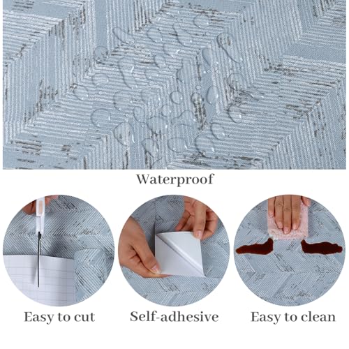 VaryPaper Light Blue Grasscloth Peel and Stick Wallpaper Herringbone Fabric Wallpaper Waterproof Self Adhesive Grass Cloth Contact Paper Removable Vinyl Wall Paper for Bedroom Cabinets 15.7''x78.7''