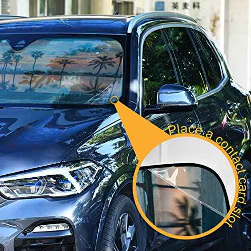 Beach Palm Windshield Sun Shade - Foldable Car Front Window Sunshades for Most Sedans SUV Truck - Blocks UV Rays and Keeps Your Vehicle Cool, 55*27.6inch