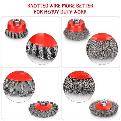 Wire Wheel for Angle Grinder 12 Pack, Coarse Crimped Wire Wheel Brush Wire Cup Brush 4 1/2 Angle Grinder Wire Wheel, Angle Grinder Attachments with 5/8-11unc Threaded Arbor.