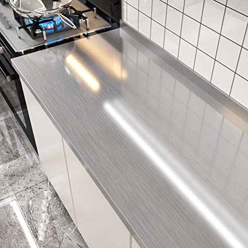 Silver Metal Look Stainless Steel Contact Paper Peel and Stick Countertops Waterproof Contact Paper for Appliance Paint Glossy Self Adhesive Wallpaper Vinyl Wrap for Appliance Covers 15.8''x78.7''