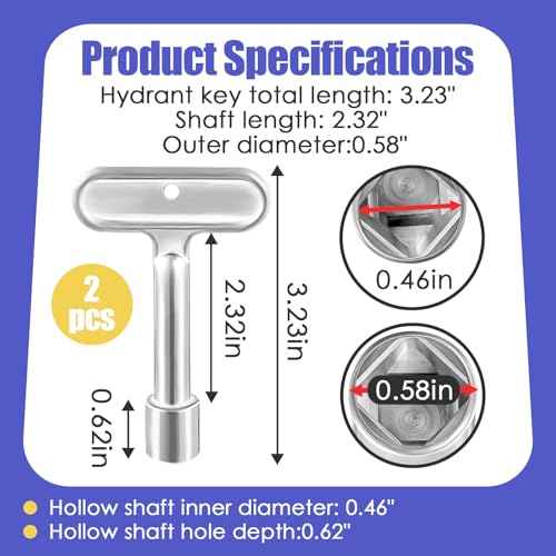 2 Pack Hydrant Key 3/8 for Zurn P1300-PART-13-KEY Water Key, Fire Hydrant Water Spigot Key for Wall Hydrant Faucets Valves and Outdoor Hose Valves, Shut Off Tool for Faucet Water Hydrant