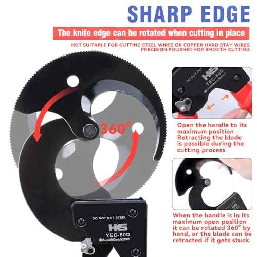 HKS Ratchet Cable Wire Cutter Heavy Duty for Cutting Electrical Aluminum Copper and Multi-core Cables up to 500mm©÷ (AWG 1000MCM) YEC-60D