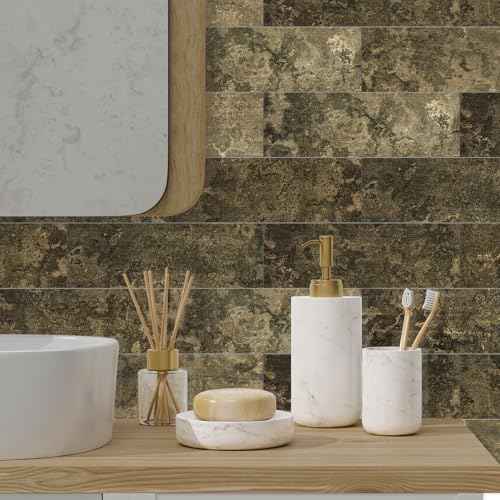 12 Sheets Kitchen Backsplash Tiles Peel and Stick, 12" x 6" Self Adhesive Kitchen Wall Tile Sticker PVC Self Adhesive Subway Tile Stick Waterproof Washroom Wall Panels