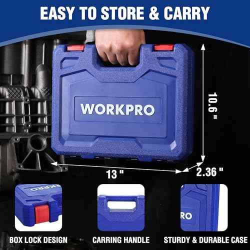 WORKPRO 20-Piece 1/2£¢ Drive Deep Impact Socket Set, 6-Point, Cr-V Steel, 10-27mm, Universal Joint, Adapter and Extension Bar, SAE