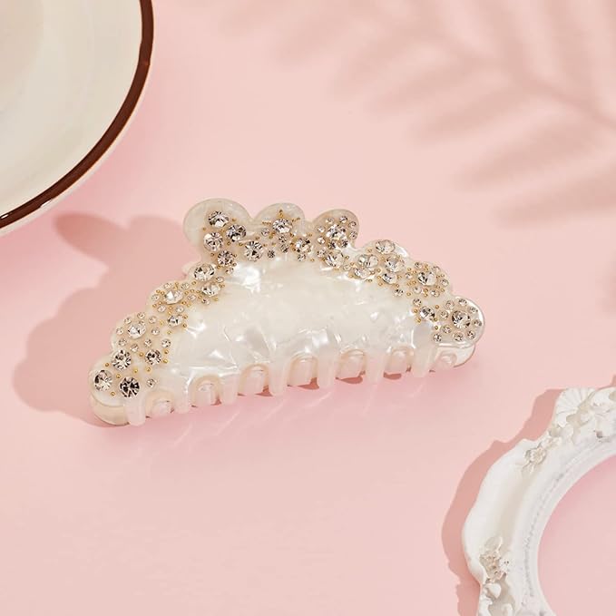 LILIE&WHITE Ivory Acrylic Butterfly Hair Clip with Shinny Rhinestones, Medium Size, Hair Clip for Women