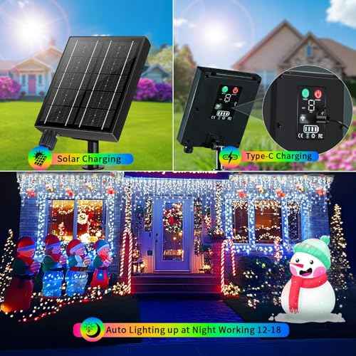 Solar Christmas Lights Outdoor, 66+16Ft 660LED Multicolor & Cool White Dual Color Changing Icicle Lights 2400mAH Connectable Rechargeable Dimmable Remote 8 Modes for Xmas House Roof Holiday Party