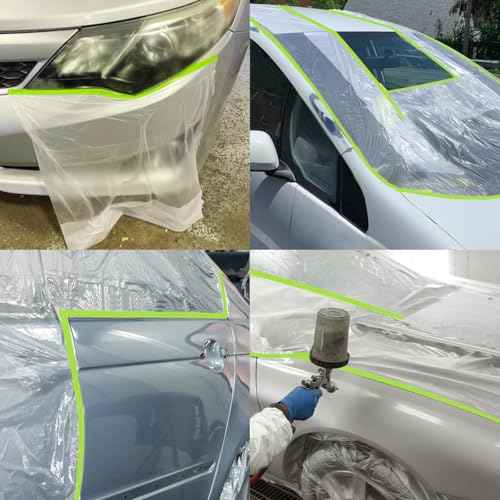 Pre-Taped Masking Film for Painting - 22" x 66'Painters Plastic roll,with Automotive Paint Tape,Decoration Painters Plastic,Windows and Furniture Protection (2 Rolls)