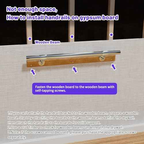 3 Ft Industrial Metal Stairs Handrail Kit, Sturdy Wall Mount 304 Stainless Steel Hand Rail, Indoor Outdoor Stair Railing Wood Concrete Brick Wall,1.65 in Round Pipe Grab Bar, Silver