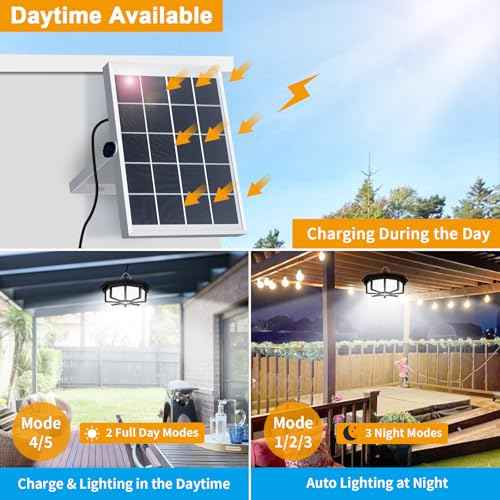 Solar Shed Lights Indoor Outdoor, Aqonsie 288LED Solar Powered Motion Sensor Pendant Light Daytime Available, Solar Indoor Light with 5 Lighting Modes & Remote for Shed Gazebo Barn Garage Home, 2 Pack