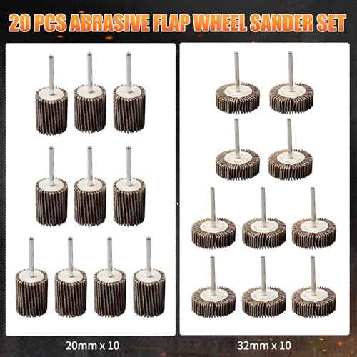 20 Pcs Flap Wheel Sander Set, 1/8" Shank 80 Grit Flap Wheels for Dremel Rotary Tools