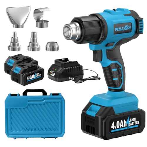 Heat Gun Cordless, Max 1022¡ÆF (550¡ÆC), Hot Air Gun Kit with 2x4.0Ah Batteries & 5 Nozzles, Lightweight Portable, Battery Heat Gun for Shrink Tubing, PVC Wrap, DIY Craft (Blue)