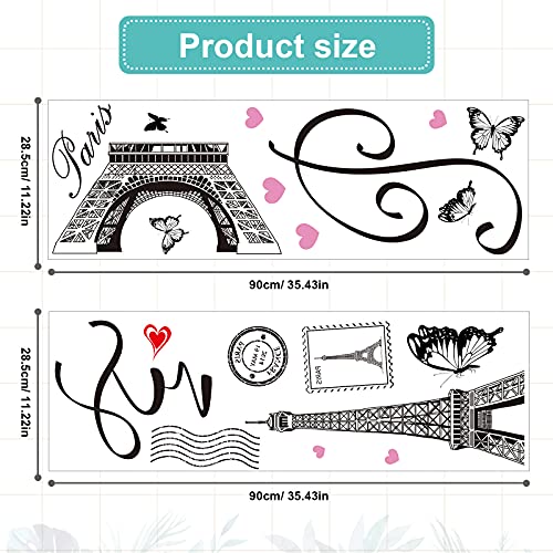 Gueevin 2 Sheets Paris Tower Stickers Eiffel Tower Sticker Decal for Bedroom Living Room Sofa Backdrop TV Wall Romance Decoration