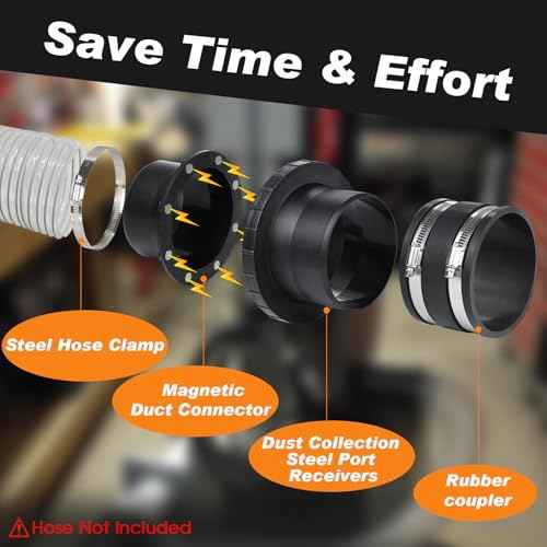 Magnetic Dust Collector System for 4" Shop Vacuums Dust Hose,One-to-Multi Magnetic Dust Collection Starter Kit for Woodwork w/1PK Mag Port Connector+3Set 4¡± Couplers,Hookup Drum Sander Jointer Planer