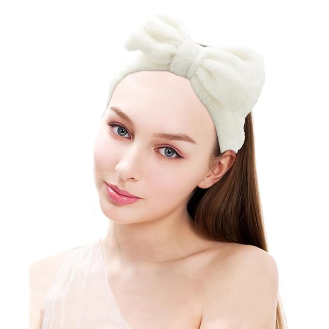 SPA Headbands for Washing Face Makeup Headbands with Bow Hair Band Women Facial Head Band Wrist Towel Wraps For Shower Face Mask White Gray, 6 Pack