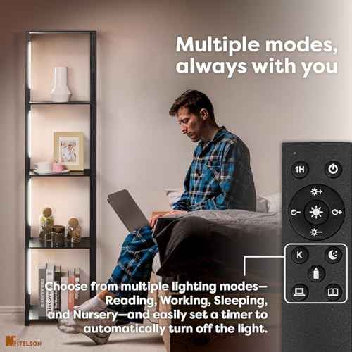 LED Floor Lamp with Shelves, Shelf Lamp with Remote for Bedroom and Living Room, Corner Display Floor Lamps with Storage, Modern Dimmable Floor Lamp with 5-Tier Open Shelve (Black)