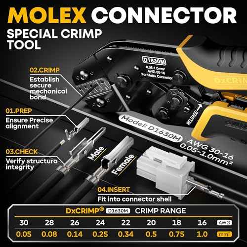 Crimp Tool Mini-Fit Jr Kit,with 22 Types 2-20 Pin Molex 4.2mm Connector,Wire Gauge 18-26 AWG w/Remove Tool,Crimping Tool (30-16 AWG) Compatible JST, KF2510, AMP, Dupont,RC Servos,Futaba.