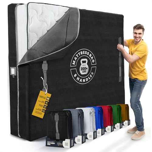Mattress Bags for Moving with 8 Handles - Twin Size - Extra-Thick Mattress Bag for Moving - Reusable Mattress Storage Bag - Mattress Cover for Moving with Zipper, Moving Mattress Bag Protector Gray