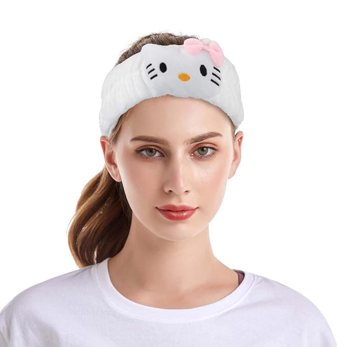 Kawaii Spa Headband for Washing Face, Cute White for Make Up, Party - Soft for Woman Girls