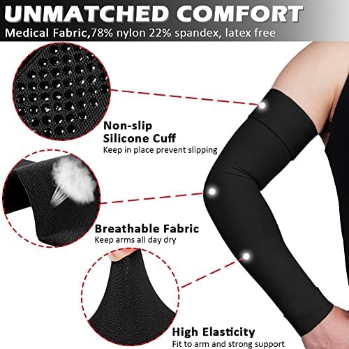 Ailaka Medical Compression Arm Sleeves for Men Women - 20-30 mmHg Lymphedema Compression Sleeves Support for Arms Pain