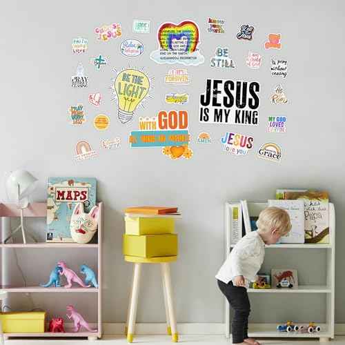 Jesus Christian Bible Wall Decals Glow in The Dark, Christ Faith Inspirational Motivational Room Decor, Positive Peel and Stick Wallpaper Kids Sticker