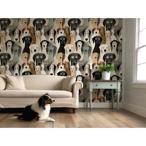 Peel and Stick Wallpaper Dog Removable Wallpaper Shiplap Brown Self Adhesive Contact Paper for Home Bedroom Stick On Wall Decor 17.3in x 9.8ft