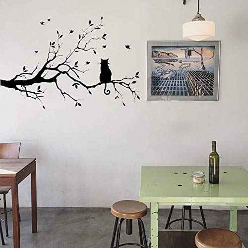 Lnrkai 14.2 x 22in Black Cat on Tree Branches Wall Decor Stickers Nursery Leaves, DIY Removable Wall Art Decal Mural Wallpaper Home Decoration for Living Room, Bedroom, Farmhouse, Bathroom Decor