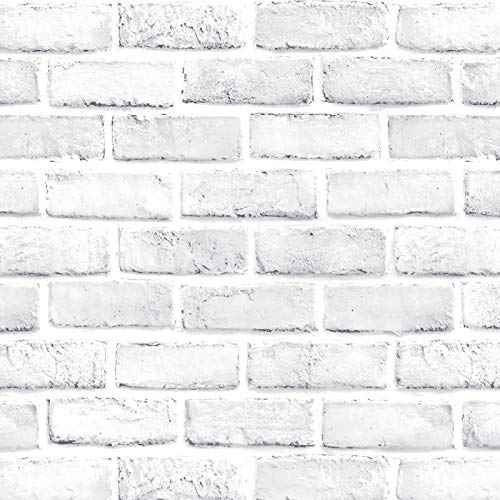 Brick Wallpaper Peel and Stick Wallpaper 17.7''x197'' Faux 3D Brick Contact Paper for Cabinets White Self Adhesive Removable Brick Wall Paper for Bedroom Waterproof Wallpapers for Walls