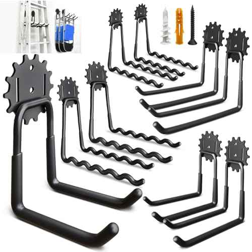 8.77 in Garage Hooks Heavy Duty 9Pack Ladder Tool Hangers for Garage Wall 110 LB Bike Hooks for Garage Organization and Storage Anti-Slip Double Wall Garage Storage Hooks