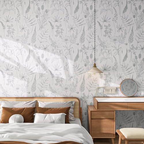 White and Green Wallpaper Peel and Stick Floral Vintage Wall Paper Boho Self Adhesive Green Leaf Contact Paper Removable for Bedroom Bathroom Cabinets Shelf Drawer 17.7''x118'