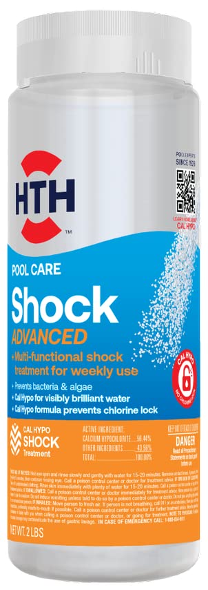 HTH 52043 Pool Care Shock Advanced, Swimming Pool Chemical Prevents Bacteria & Algae, Cal Hypo Formula, 2 lbs (2-Pack)